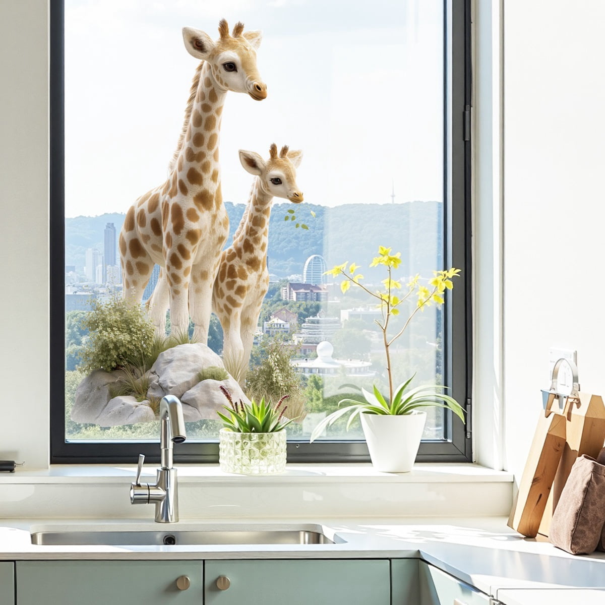Cute Animal Glass Decoration Stickers - Giraffe Prairie Window Stickers for Home Decor