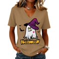 thumbnail image 3 of Halloween Womens Tops Fall Funny Halloween Ghost Bat Short Sleeve Tee V Neck Festival Fashion Pullover Tops Khaki S, 3 of 5