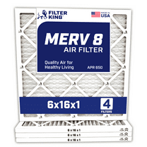 Filter King 6x16x1 Air Filter | 4-PACK | MERV 8 HVAC Pleated A/C Furnace Filters | MADE IN USA | Actual Size: 6 x 16 x .75"