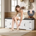 thumbnail image 6 of 60” Shoe Storage Bench with Deodorizer, Farmhouse Shoe Organizer Cabinet with Cushion Seat, 4 Doors, Adjustable Shelf for Entryway, Bedroom & Living Room, White, 6 of 7