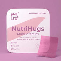 NutriHugs Daily Multivitamins Fast-Dissolving Strips Raspberry Flavor | 11 Essential Vitamins and Minerals in 1 strip | Vegan 30 Strips