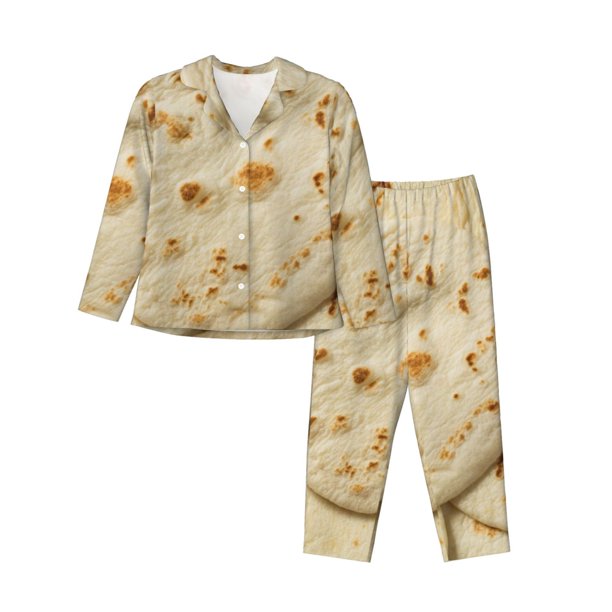 Balery Taco Tortillas Conjunto de Pijama con Estampado para Mujer, Conjunto de Dos Piezas con Manga Larga, Ropa de Dormir Suave con Bolsillos, Pijamas Cómodos-Medium
