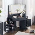 thumbnail image 5 of OKD Modern Fluted Corner Vanity Desk, 48" Corner Makeup Vanity Desk with Smart Mirror and Lights, Oak Vanity Desk with Charging Station and 3 Drawers & Shelves for Bedroom, Dark Grey, 5 of 9