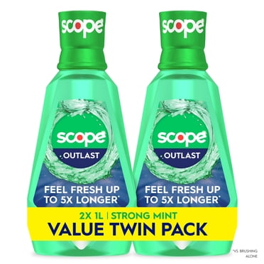 Crest Mouthwash, Scope Outlast Mouthwash, Fresh Mint Mouth Rinse, 1L, 2 pack