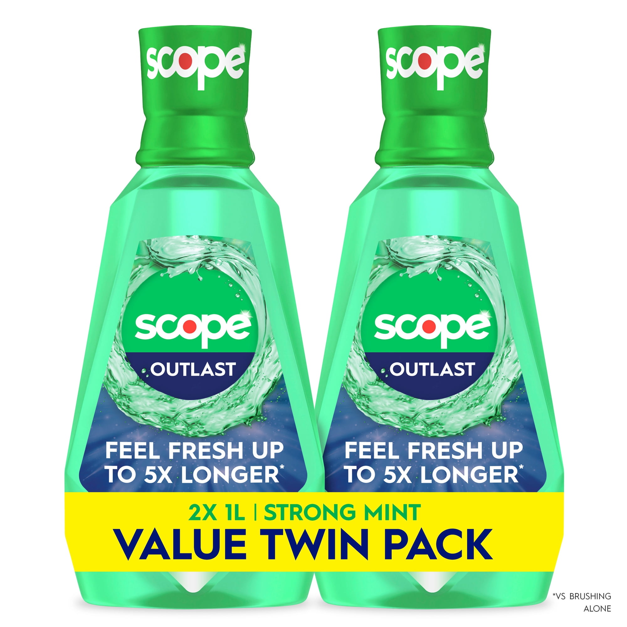 Crest Mouthwash, Scope Outlast Mouthwash, Fresh Mint Mouth Rinse, 1L, 2 pack