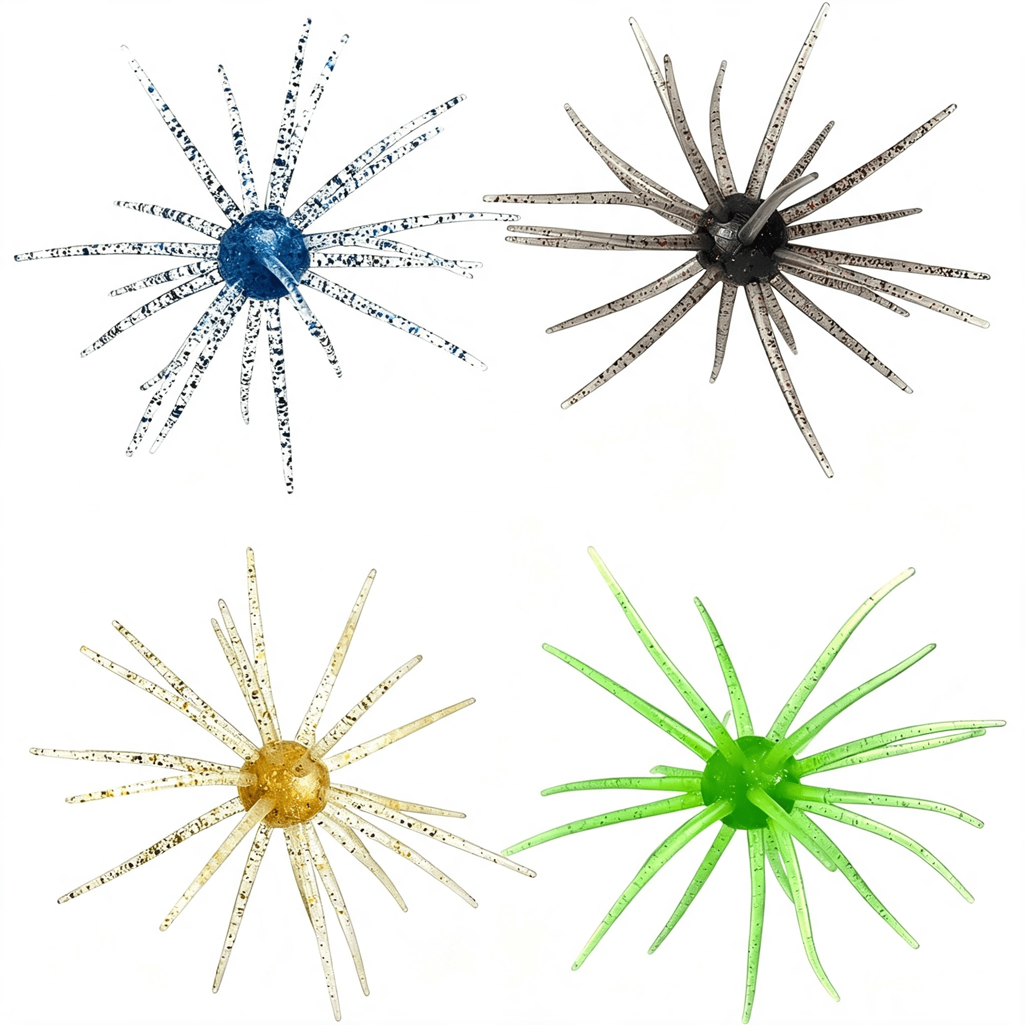 BESTSKY 4Pcs Sea Urchin Soft Lure Floating Tpe Swimbait with Tentacles Fuzzy Dice Fishing Lure for Drop Shot Neko Rig Bass Fishing Slow Sinking Fishing Stuff