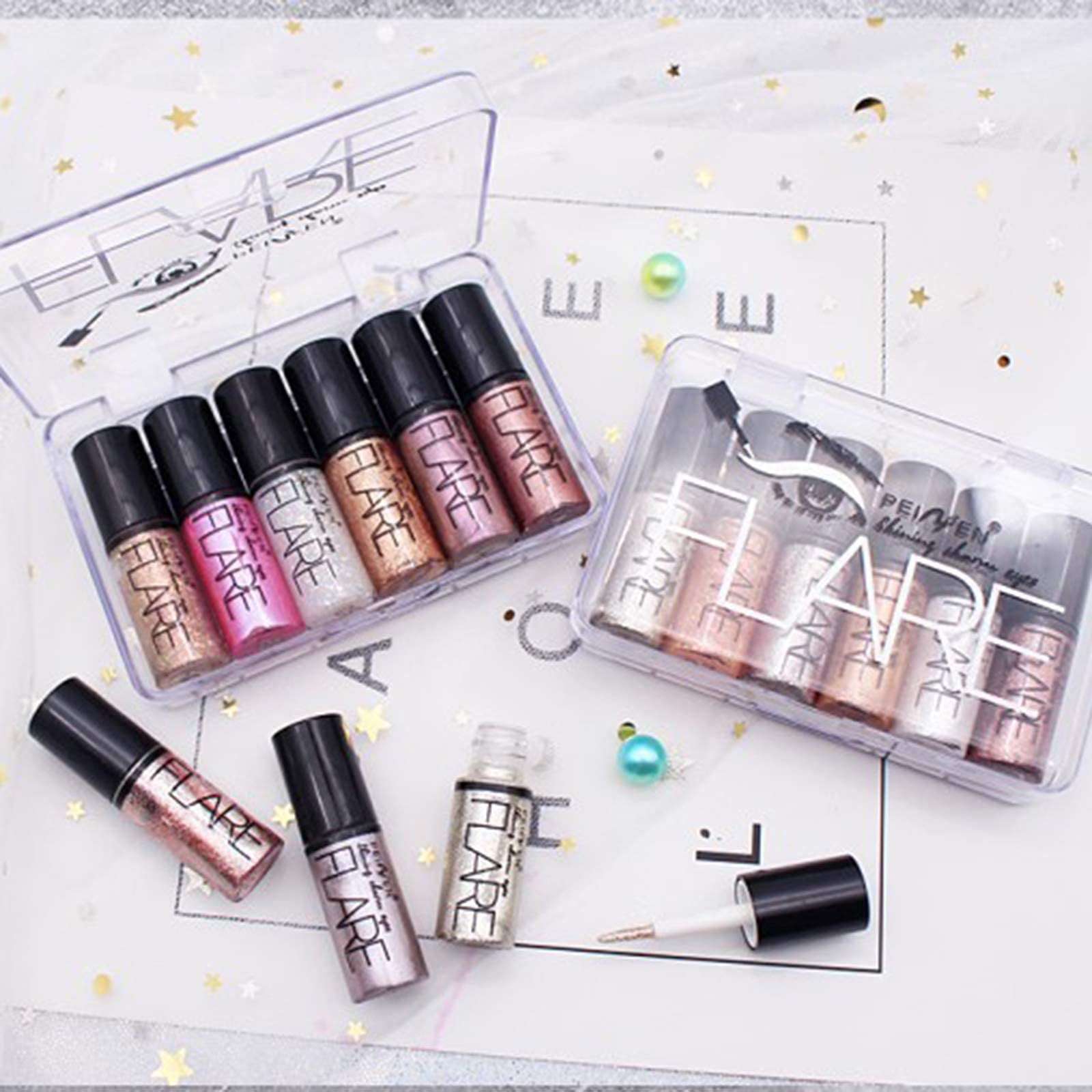 Emirde 12 Colors Glitter Liquid Eyeshadow, Pearl Glitter Shimmer Liquid Eyeshadow Eyeliner, Waterproof Long Lasting Liquid Eyeliner, Eyeshadow for Stage Party Wedding Music Festival