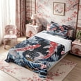 thumbnail image 3 of Manfei Japanese Koi Moon Twin Sheet Sets for Girls, Night Wave Bedding, Blue Red 3pcs, 1 Flat Sheet, 1 Fitted Sheet and 1 Pillowcase, 3 of 6