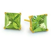 IPARIS 4 Carat Princess Peridot Stud Earrings In 14k Gold