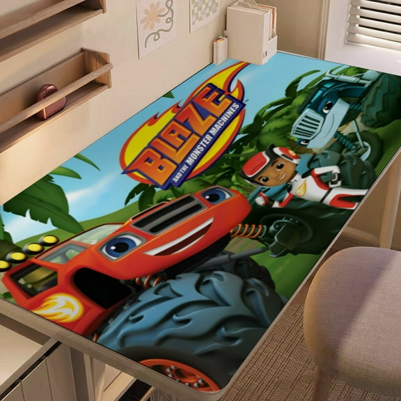 Blaze and the Monster Machines-themed extra-large Non-Slip Base leather Desk Table mat—versatile for computer desks, dining tables, and more.12"x24"(30X60cm）
