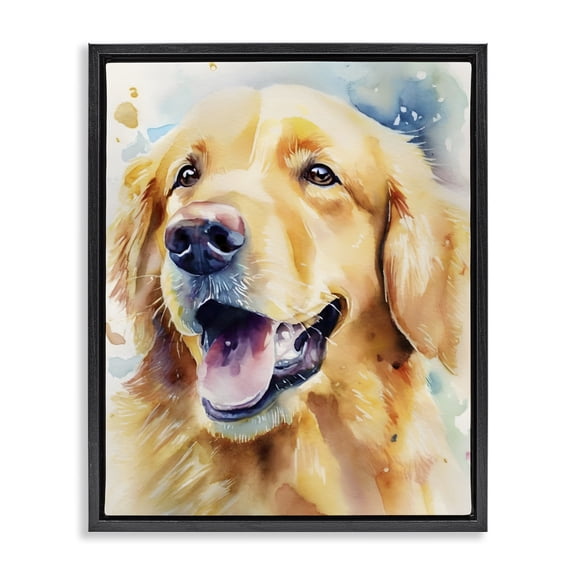 Stupell Industries Rustic Lodge Happy Retriever Portrait Black Floating Frame Canvas Art, 17 x 21, by Petals Prints Design