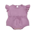 thumbnail image 1 of Newborn Infant Baby Girl Jumpsuit Solid Color Ruffle Sleeveless Knit Drawstring Romper Clothes Purple 12-18 Months, 1 of 7