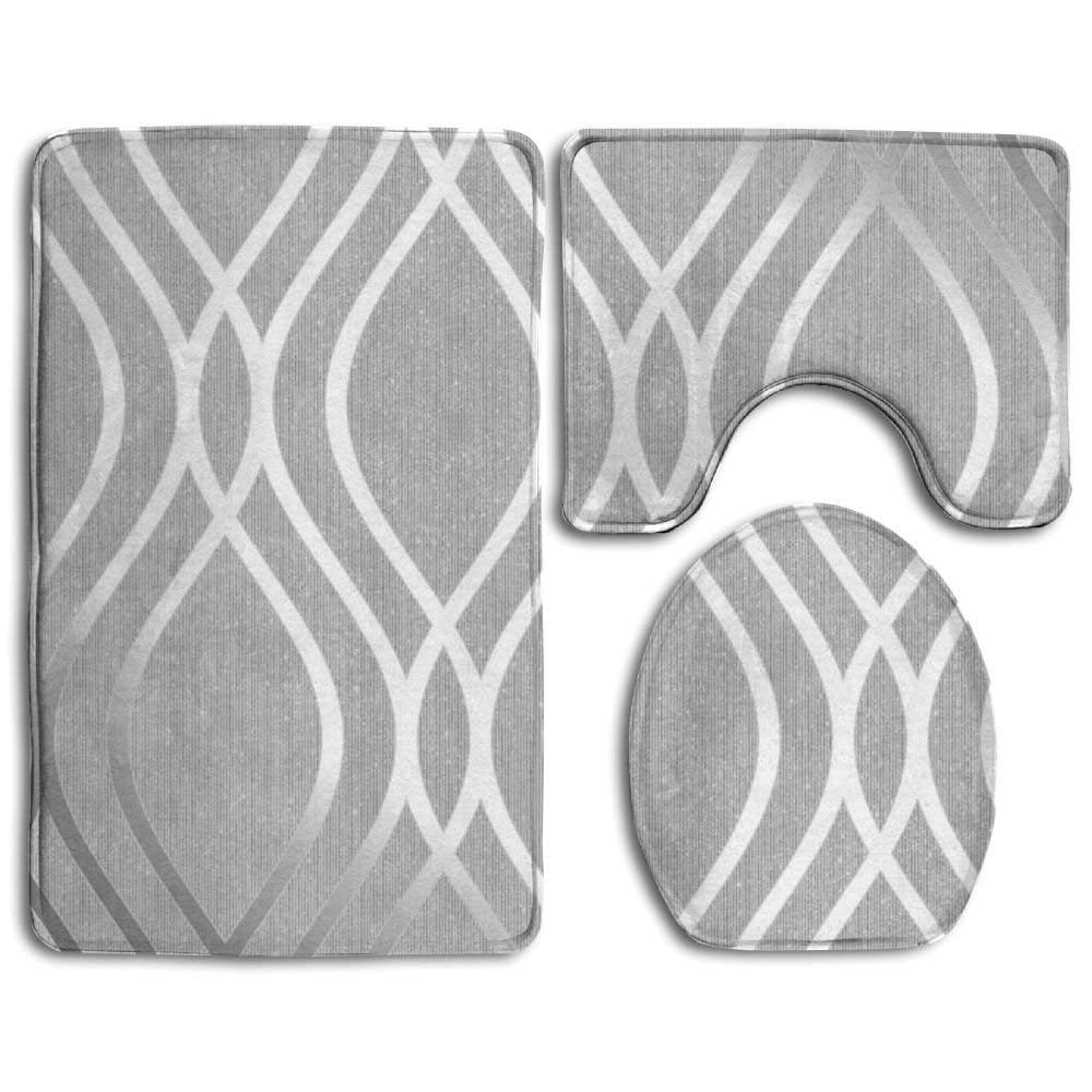 EREHome Bath Rug Set Silver Geometric Figure 3 Piece Bathroom Rugs Set