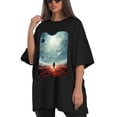 thumbnail image 4 of Plus Size Shirt for Women Black Tops for Women Oversized Short Sleeves Shirt for Women Space 1 T Shirt Crewneck Shirt for Women 3XL, 4 of 5