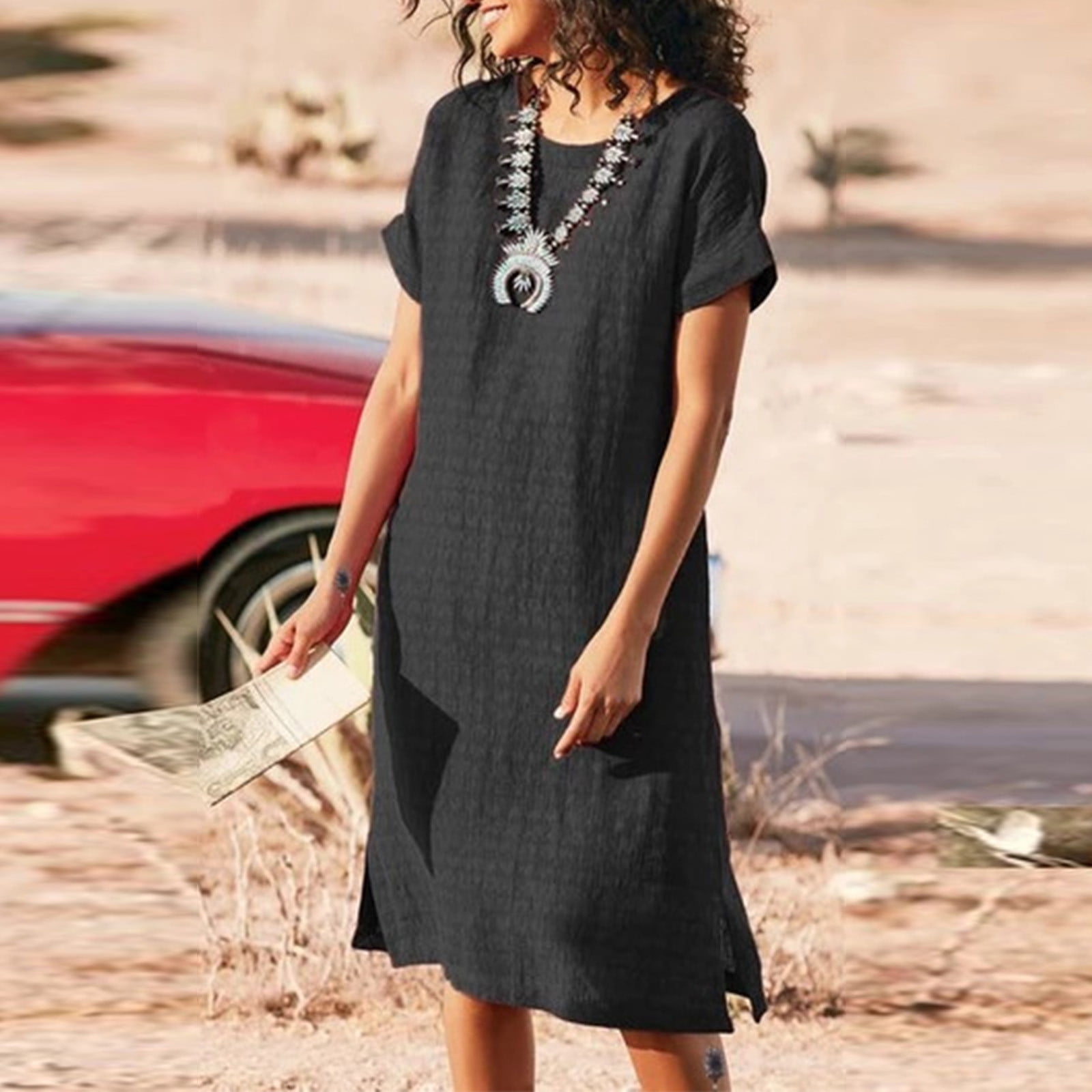 Finelylove Black Dress For Funeral Women Formal Dresses Aline Knee Length Short Sleeve Solid