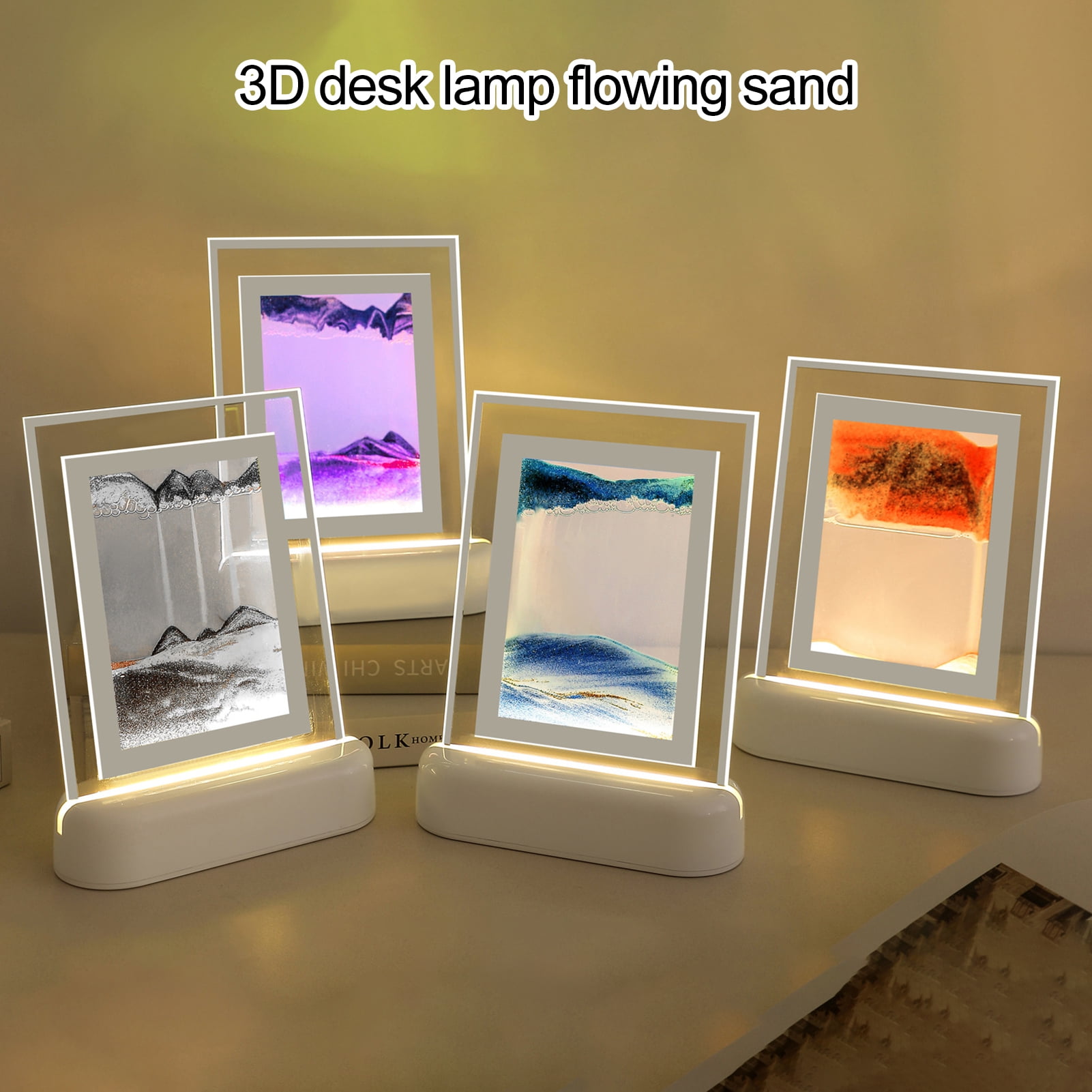 Sand Painting Lamp Colorful Moving Sand Hourglass, USB Rechargeable, 3D