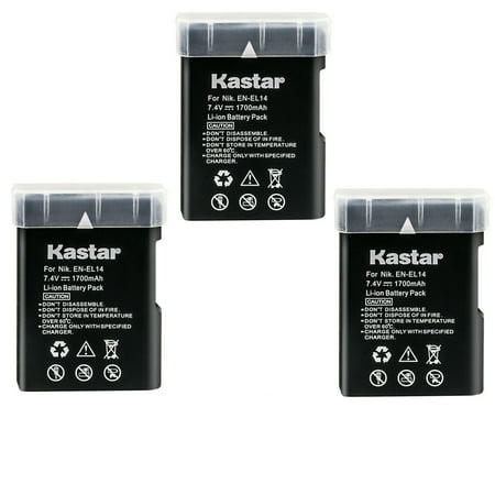 Kastar 3-Pack EN-EL14 Battery Replacement for Nikon Camera Grip DF BG-2P 905-19045-00000-01 D3100/D3200/D3300 BG-2F 905-19021-00000-01 D3400 BG-2TIR 905-19035-00000-01