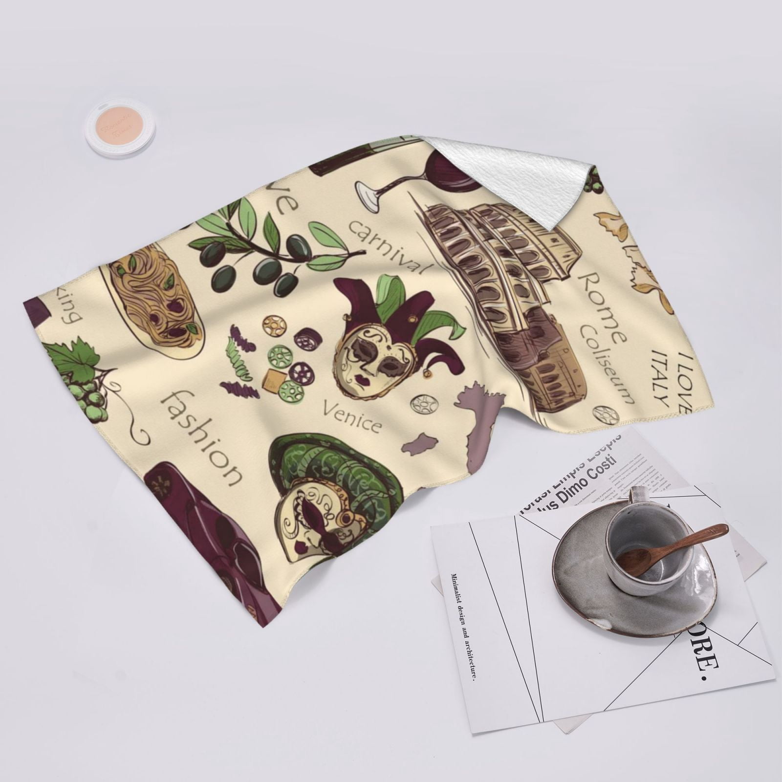 Italy Italian Pattern Vintage 27.5" x 16" Ultra Soft Hand Towel, Face Wash Cloth for Bathroom, Gym, Travel, Pool
