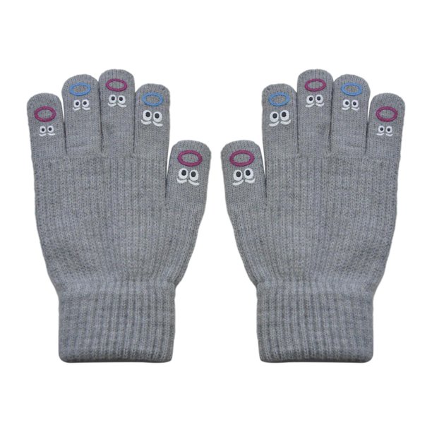 Guantes cálidos de invierno ligeros con dibujos animados para clima frío, mitones de dedos completos para Gris