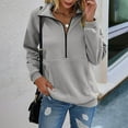 thumbnail image 2 of Olyvenn Womens Half Zip Sweatshirts Fall Fashion Loose Lapel Collared Neck Pullover Casual Comfy Long Sleeve Tops with Pockets Gray S, 2 of 4