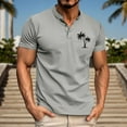 thumbnail image 2 of Men's Henley T-Shirts Summer Stylish Palm Tree Print Button Up Short Sleeve Tees Classic Muscle Fit Athletic Pullover Tops Z001-Light Gray M, 2 of 4