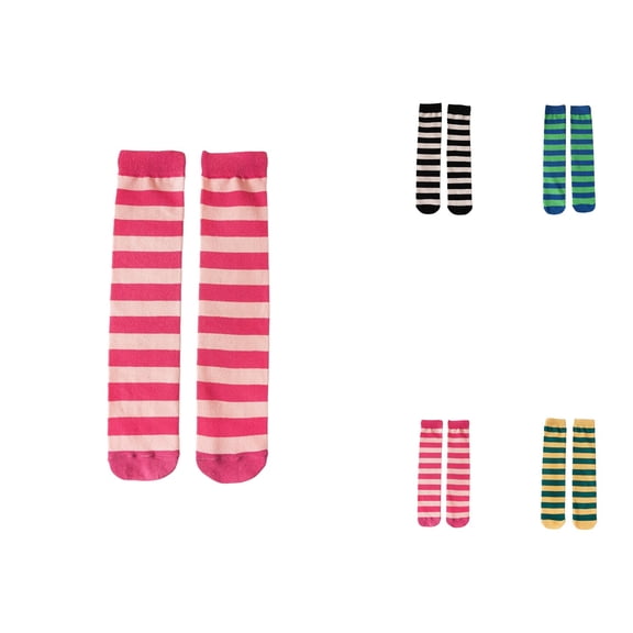 Colorful Striped Knee-High Socks for Kids, Soft Stretchy Long Socks for Girls and Boys, Christmas-Themed Playwear Fashion Design