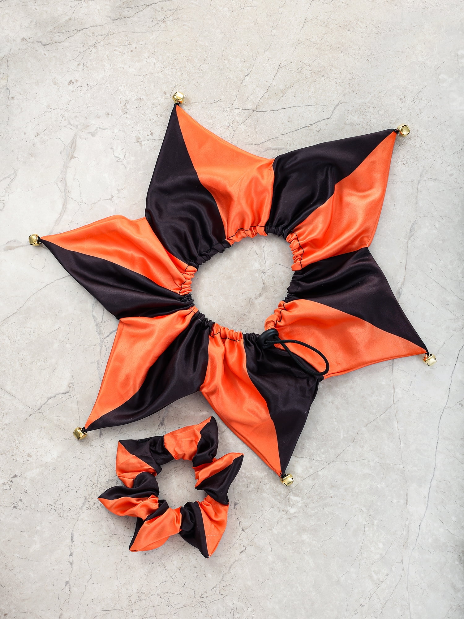 (2 pack) Halloween Pet Jester Collar and Scrunchie Orange, 2 Pieces
