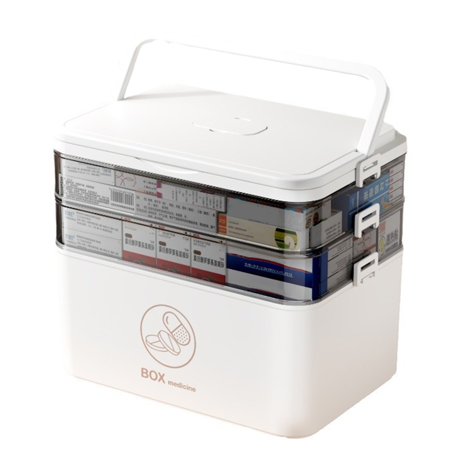 sunsanly 3-Tier Portable Pill Storage Box with Handle Large Capacity Multiple Compartments Multipurpose Medicine Box with Sealing Buckle