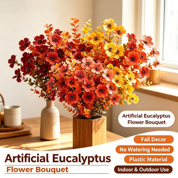 Linnome Full Bush Artificial Autumn Plum Blossom Bouquet Fall Harvest Floral Bush for Porch Basket Table Vase Decor