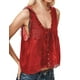thumbnail image 1 of Camiseta sin mangas FUNTOUR para mujer, ribetes de encaje, playa, vacaciones, color rojo vino, 1 of 3