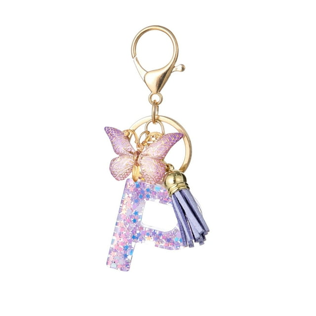 Prix Imbattable, Pendentif Porte-Clés 26 Lettres Mode, Porte-Clés à Pompon Papillon, Accessoire de Mode Élégant pour Usage Multifonction, Idée-Cadeau Stylée, / Résine, P-216 $BS$3