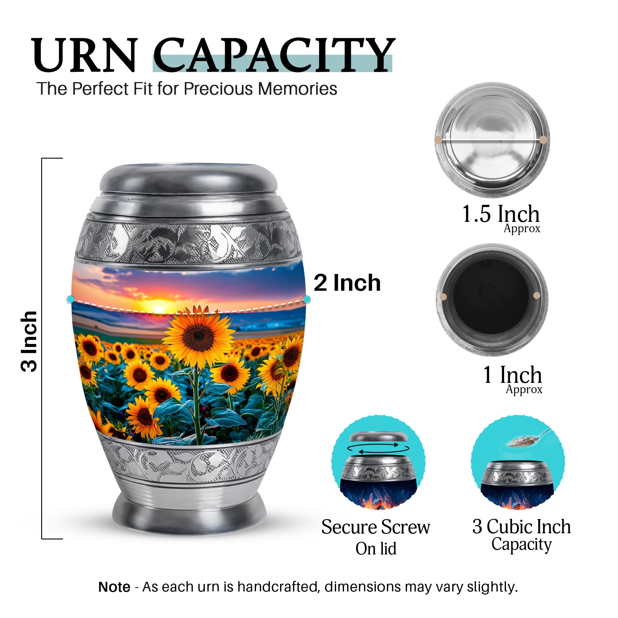 SABURIAL Sunflower Urn - Mini Burial Urns For Human Ashes Adult Man - Keepsake Funeral Urns - 3 Inch Set Of 2 - Little Decorative Urn For Female