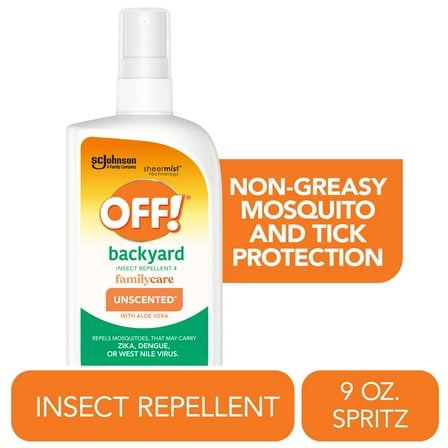 OFF! FamilyCare Mosquito Repellent IV, Unscented Pump Bug Spray with Aloe Vera, 9 oz
