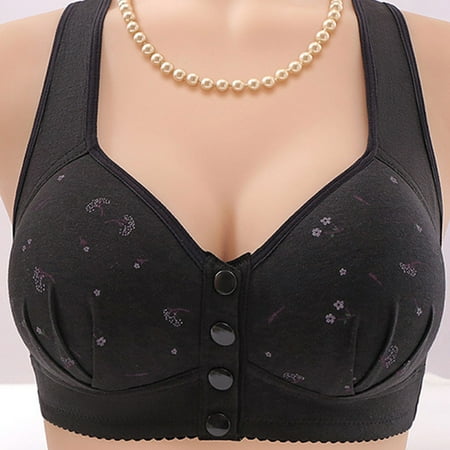 IDALL Front Closure Bras for Women Bras for Women No Underwire Plus Size Lingerie for Push Up Wireless Solid Color Adjustable Comfort Support Anti Drop Bra Bralette Bras Black 4XL