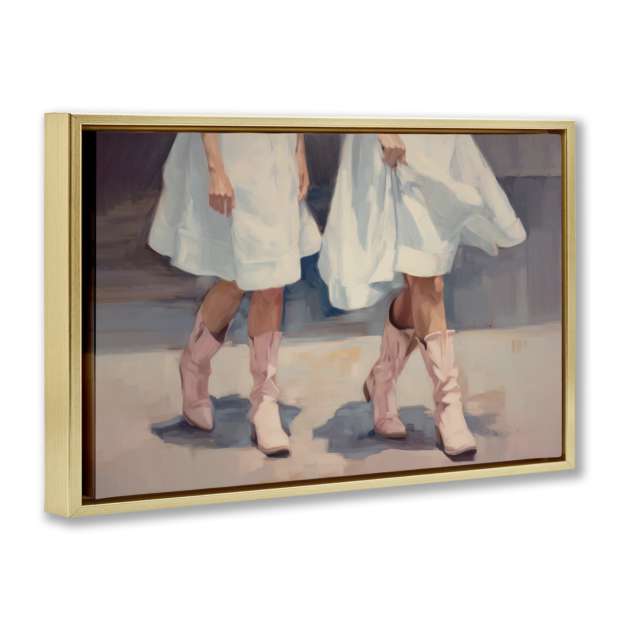 Stupell Industries Friends with Cowgirl Boots People Painting Gold Floater Framed Canvas Art Print Wall Art, 31 x 21