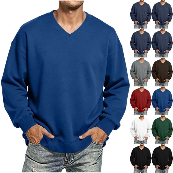 Frostluinai Big and Tall Sweatshirts Mens Oversized Basic Solid Pullover V Neck Long Sleeve Drop Shoulder Casual Loose Sweatshirt