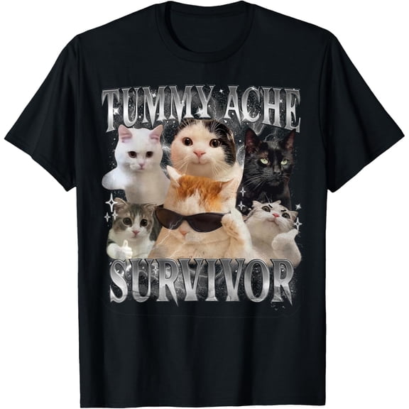 Cat Dad T Shirt Tummy Ache Survivor Cat Graphic Joke T-Shirt
