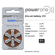 Power One p312 Hearing Aid Battery (10 Packs of 6 Each)