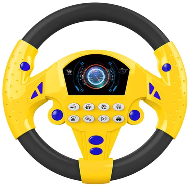 Volante de juguete con luces y música, simulación electrónica, volante de juguete, simulador de conducción, asiento de coche, juguete de educación temprana para bebés y niños pequeños, color negro y amarillo brillar Electrónica