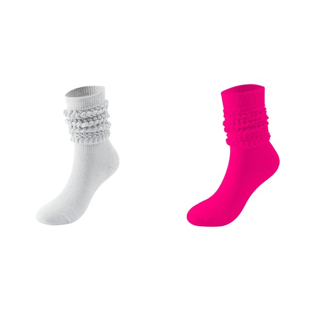2 Pack(Hot Pink 1PCS & Dark Gray 1PCS) Multipack Slouch Socks Women Thigh High Boot Socks Soft Scrunch Socks
