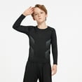 thumbnail image 3 of Boys Compression Shirt,Long Sleeve Football Baseball Undershirt,Moisture Wicking Athletic Shirts,Quick Dry Sports Baselayer Black B 5-6Years, 3 of 5