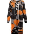 thumbnail image 1 of Women Halloween Print Long Sleeve Lace Up V-neck Mini Dress, 1 of 3
