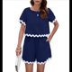 thumbnail image 2 of Conjuntos de Verano de 2 Piezas para Mujer, Conjuntos Casuales de Rick Rack, Jersey de Corta, Top y Pantalones Cortos, Conjuntos de Estar por Casa. Tíbet L, 2 of 10