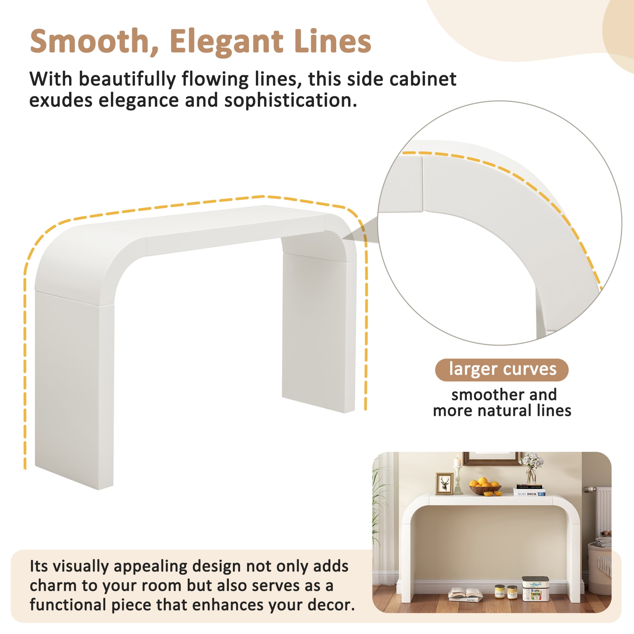 Christopher Knight Home Modern 52" Curved Console Table, Wood Entryway Table for Hallway, Cream White