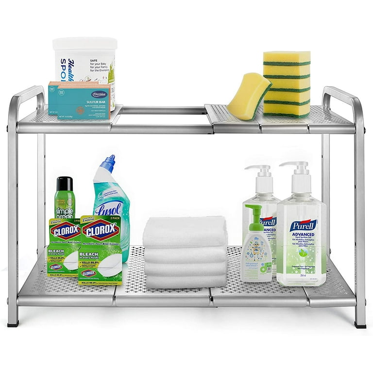 Simple Trending 2-Tier Under Sink Expandable Cabinet Shelf Organizer Rack  for Kitchen Bathroom Storage, Silver 