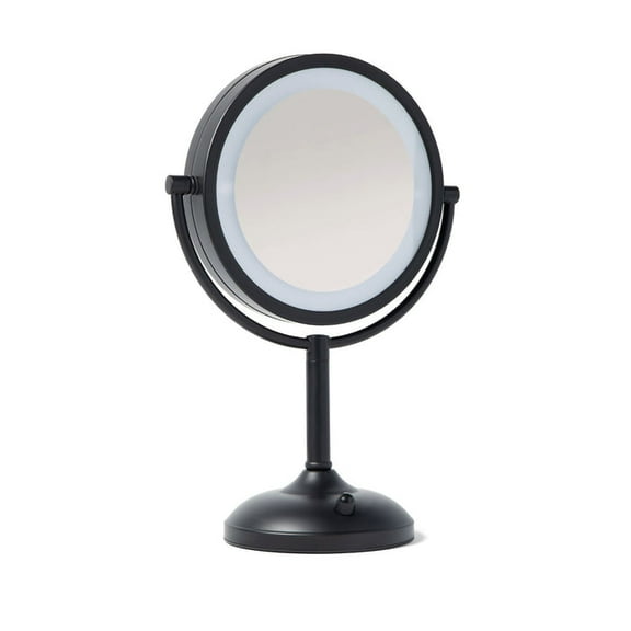 Jerdon Lighted Tabletop Mirror with 10X/1X Magnification - Black Makeup Mirror with Multiple Light Settings - 8.5-Inch Diameter Vanity Mirror - Model JS8510BK
