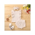 thumbnail image 2 of Qiylii 3PCS Baby Girl Ruffle Knitted Ribbed Outfits Set Newborn Baby Sleeveless Tops Short Pants with Headband,0-24M, 2 of 9