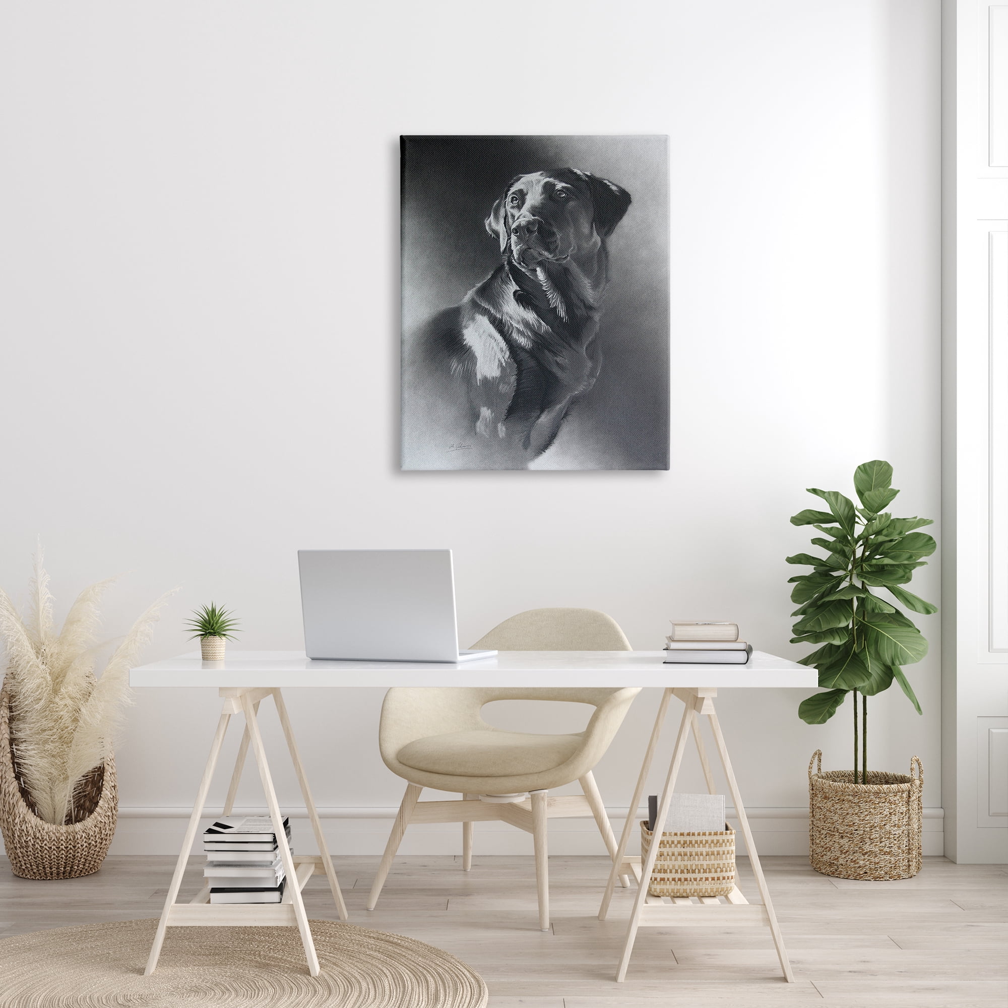 Stupell Industries Charcoal Pencil Labrador Dog Portrait Vintage Pet Animals & Insects Drawing Gallery Wrapped Canvas Print Wall Art, 30 x 40