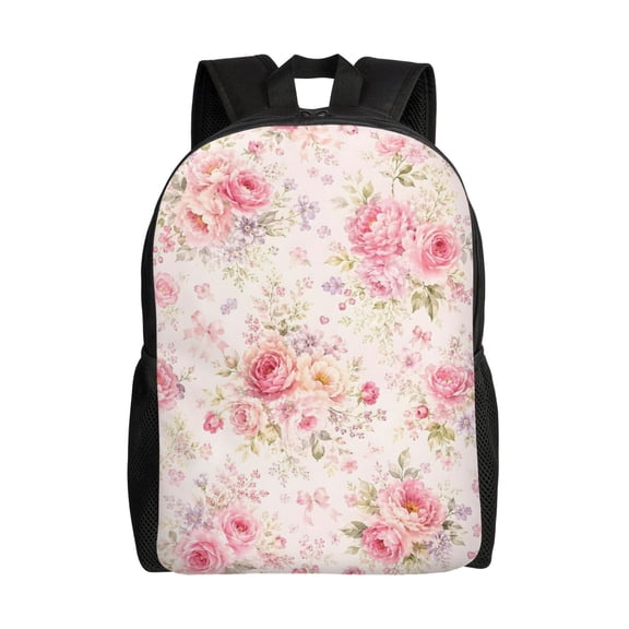 Pink Floral Rose Backpack Full Front Print Travel Laptop Bag for Men and Women