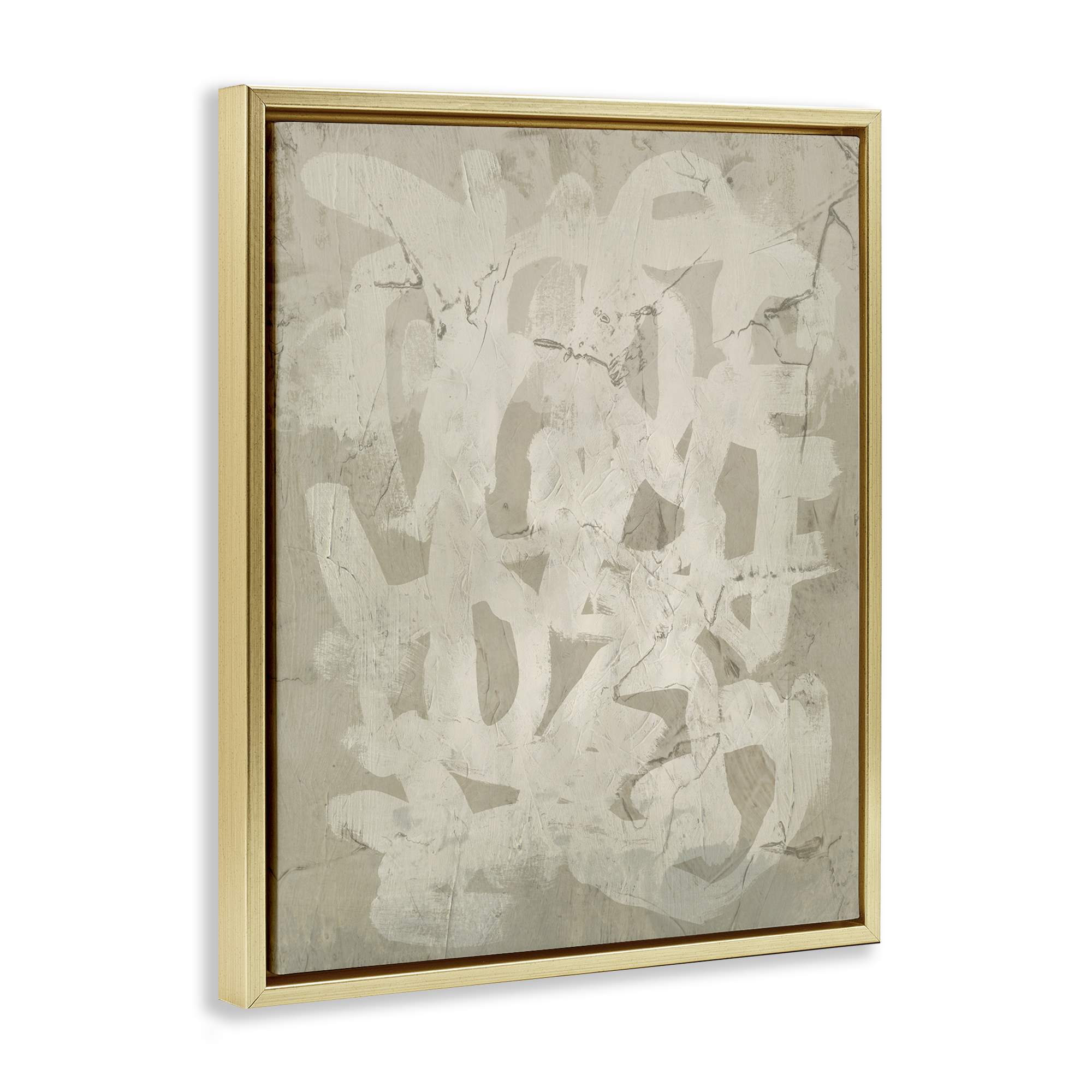 Stupell Industries Neutral Scribble Pattern Abstract Painting Gold Floater Framed Canvas Art Print Wall Art, 25 x 31